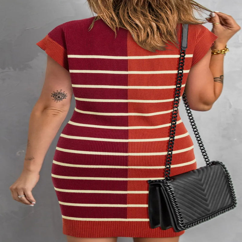 Women’s Striped Quarter Zip Cap Sleeve Sweater Dress – Effortless Chic & Everyday Comfort - Fashlot