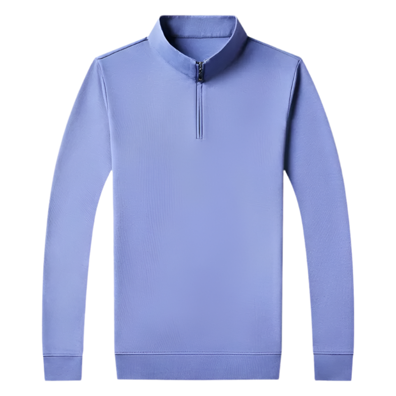Long-sleeve Blue shirt with a quarter zip on a white background