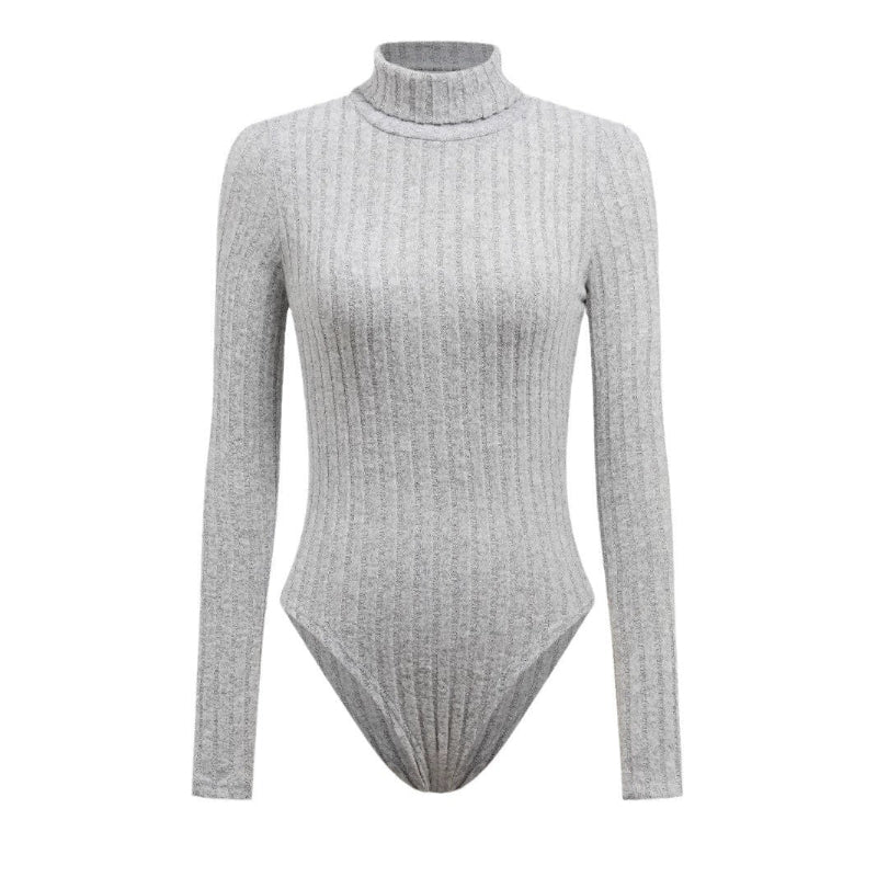 Long sleeved high neck slim fitting jumpsuit Gray - Fashlot