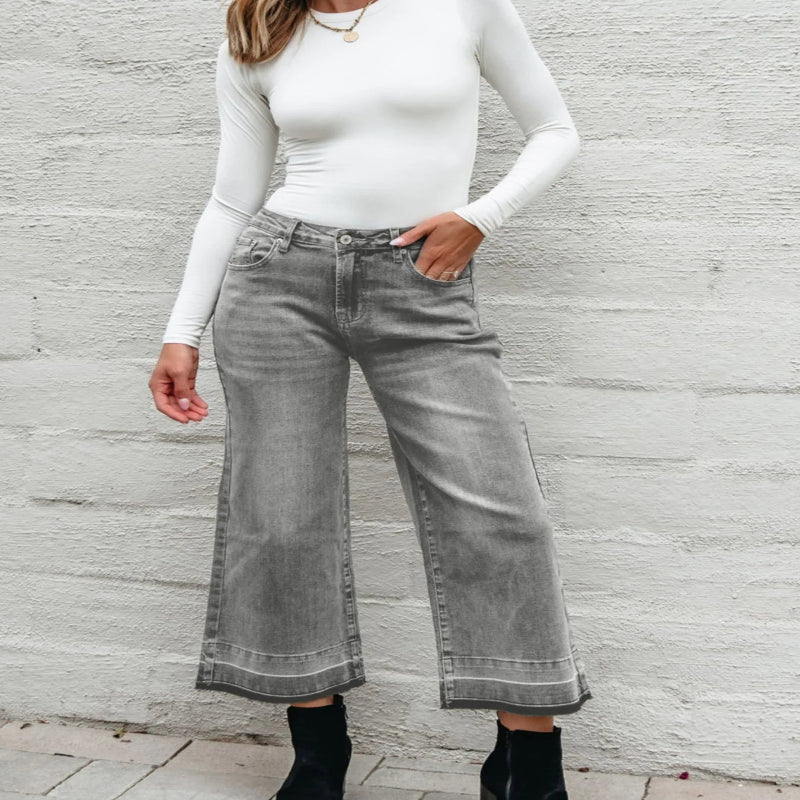 Front L High Waist Wide Leg Washed Jeans – Effortless Comfort & Timeless Style - Fashlot