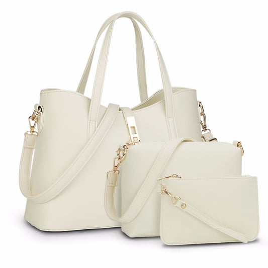 Women Bag Top-Handle Bags White Female Messenger Bags Handbag Set PU Leather Composite Bag - Fashlot