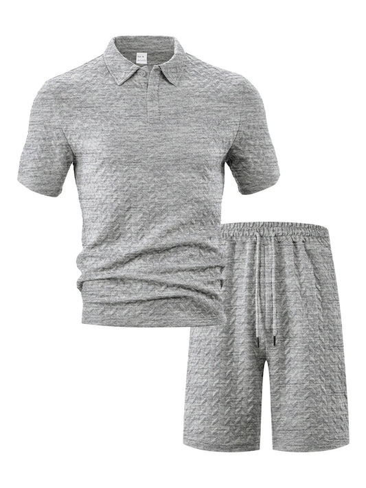 Men's Full Plus Size Textured Polo Shirt and Shorts Set - Fashlot