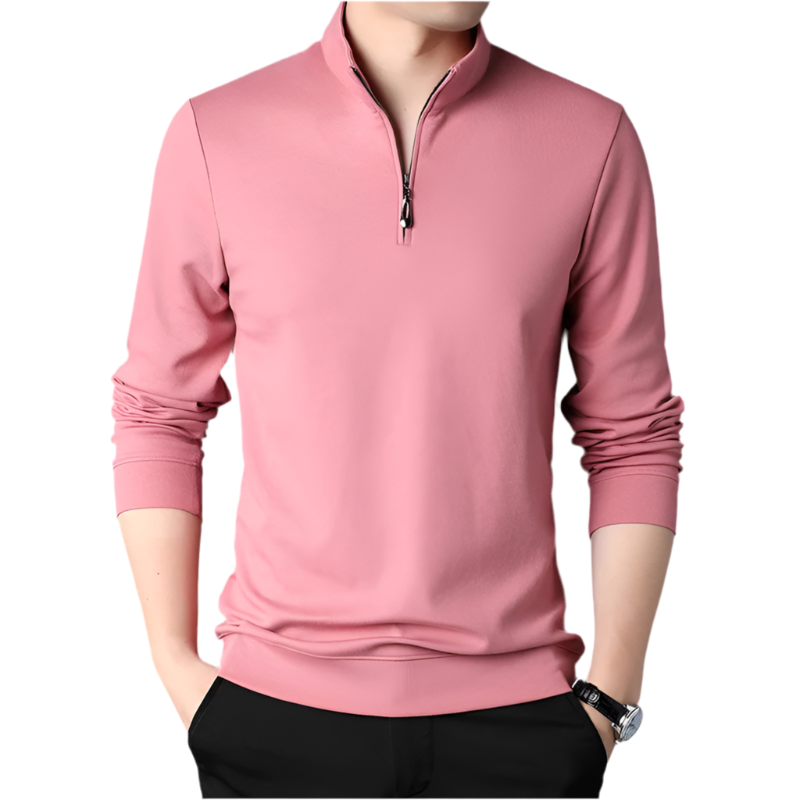 Pink long-sleeve shirt with a zipper on a white background - Fashlot
