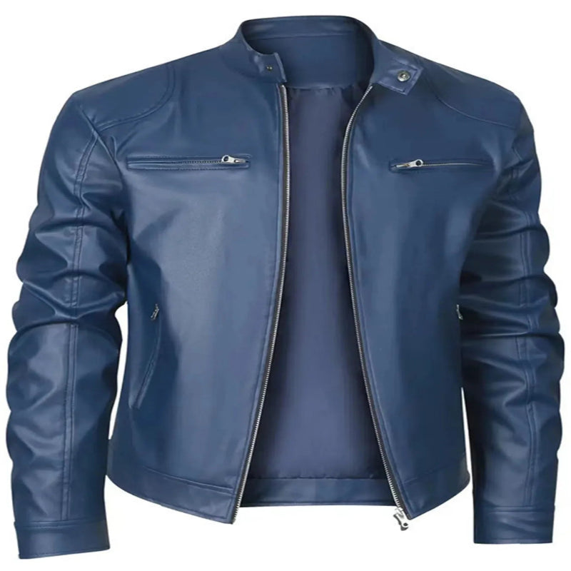 Men's Full Size Zip Up Long Sleeve PU Leather Jacket – Plus Size - Fashlot