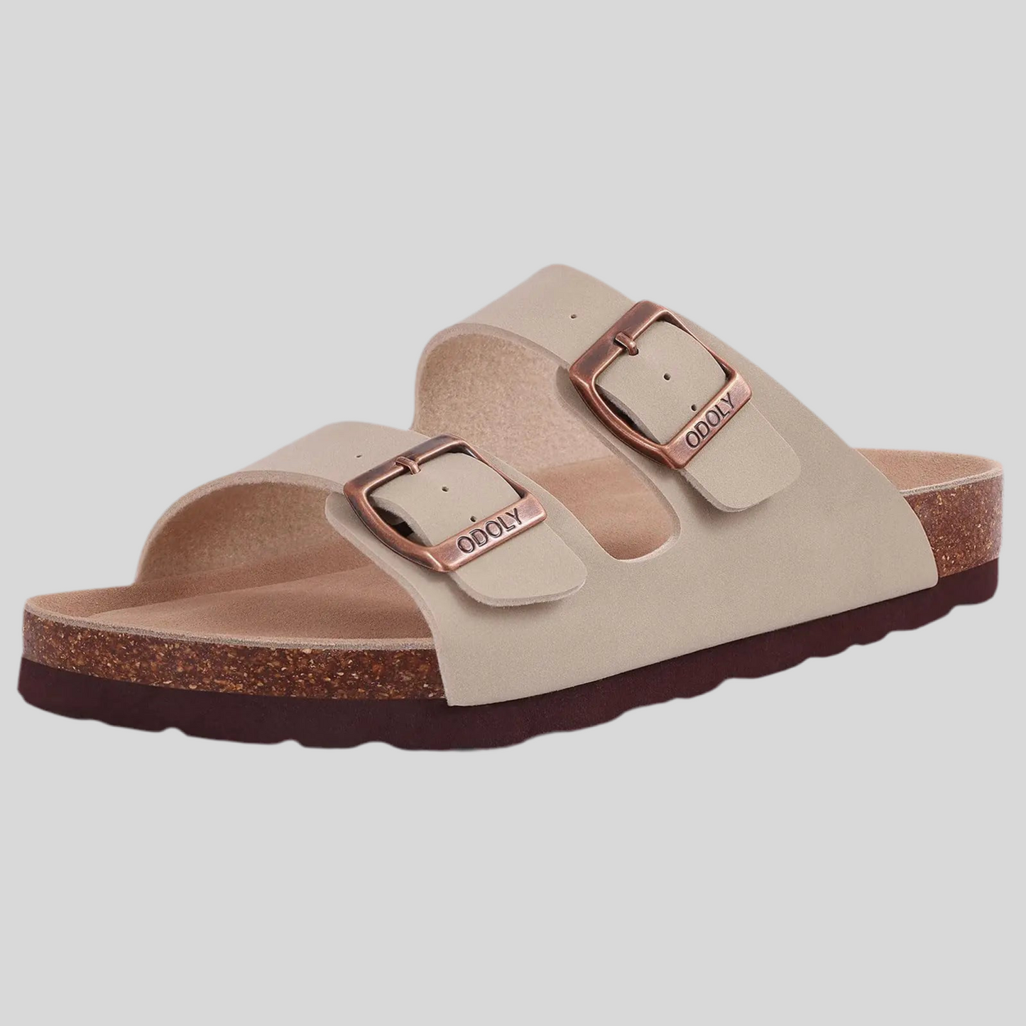 Unisex Leather Cork Footbed Slide Sandals with Adjustable Buckle – Summer Beach Comfort - Fashlot
