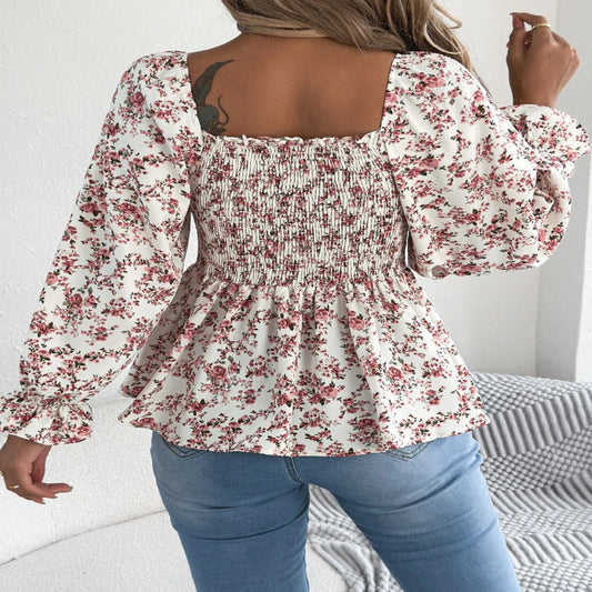 Floral Square Neck Flounce Sleeve Blouse – Feminine Style, Breezy Comfort, Everyday Elegance - Fashlot