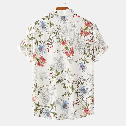 Men's Plus Size Floral Print Short Sleeve Button Down Casual Shirt - Fashlot