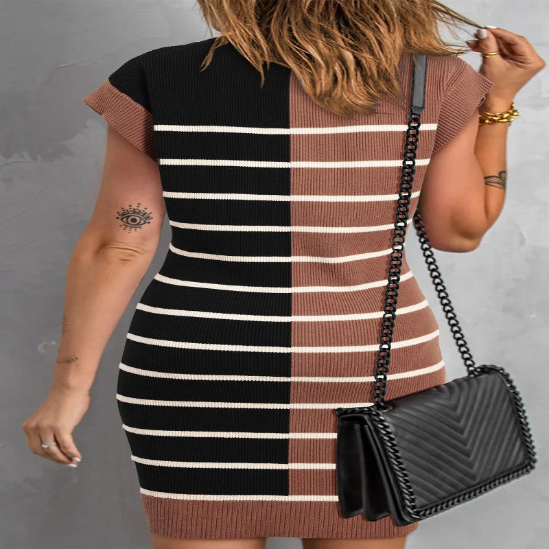 Women’s Striped Quarter Zip Cap Sleeve Sweater Dress – Effortless Chic & Everyday Comfort - Fashlot