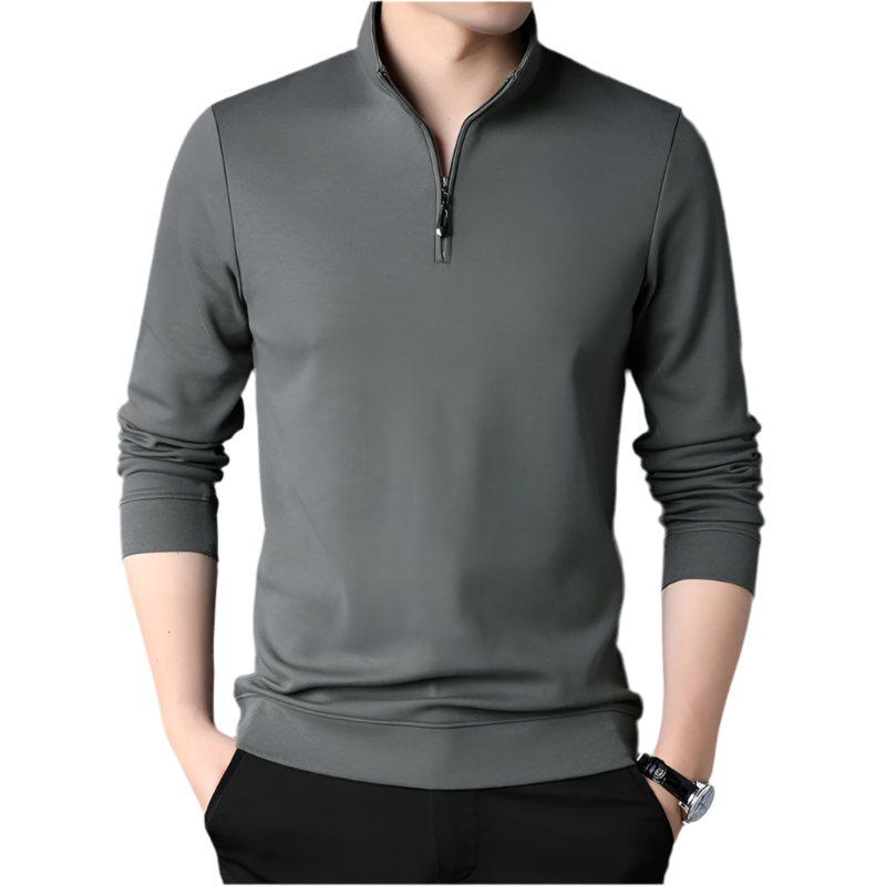 Gray long-sleeve pullover with a zipper on a white background - Fashlot