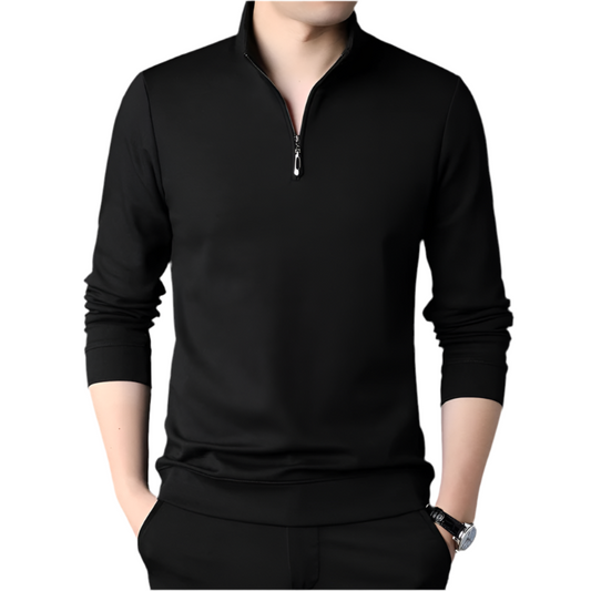 Black long-sleeve shirt with a zipper on a white background - Fashlot