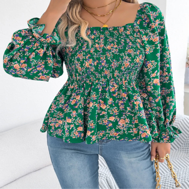 Floral Square Neck Flounce Sleeve Blouse – Feminine Style, Breezy Comfort, Everyday Elegance - Fashlot