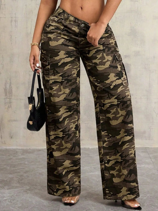 Women’s Camouflage Wide-Leg Jeans – Trendy & Casual - Fashlot