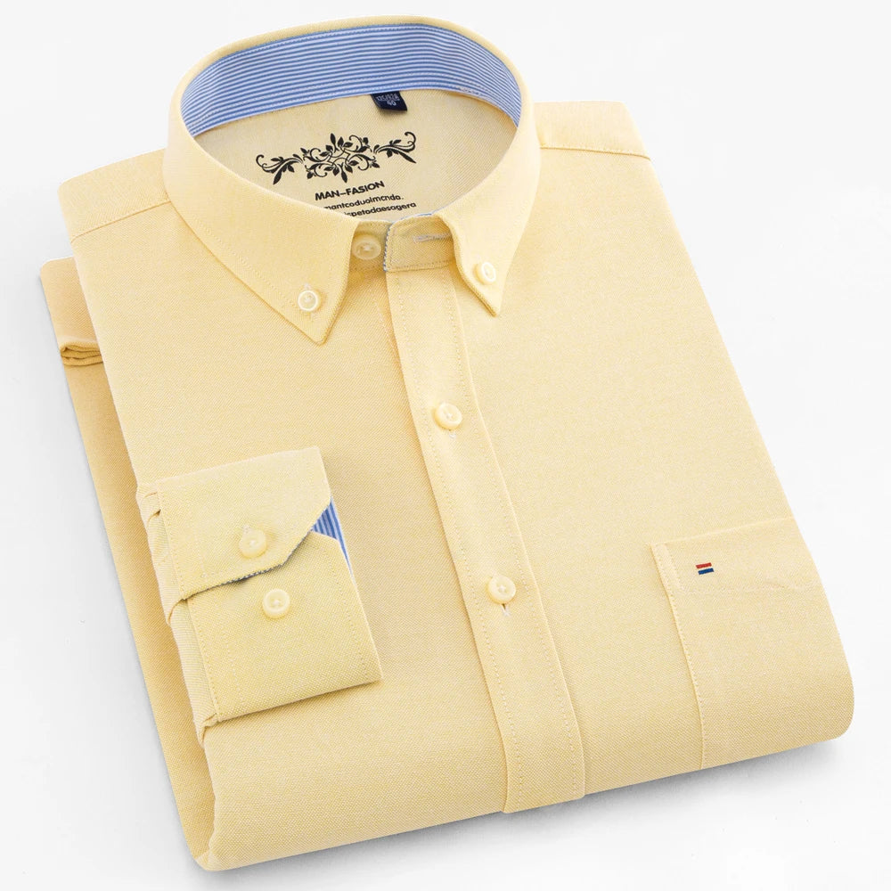 Men’s Oxford Long Sleeve Shirt – Casual Button-Down, Embroidered, Workwear Style - Fashlot