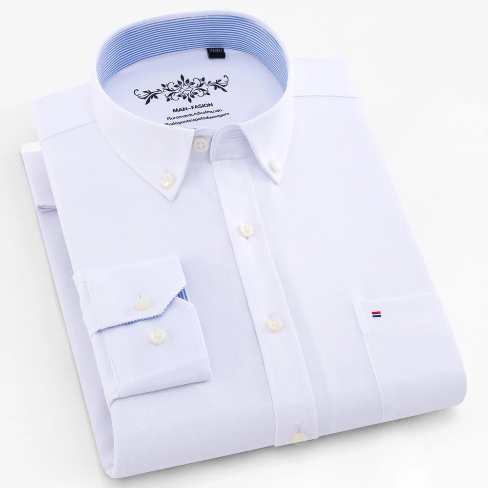 Men’s Oxford Long Sleeve Shirt – Casual Button-Down, Embroidered, Workwear Style - Fashlot