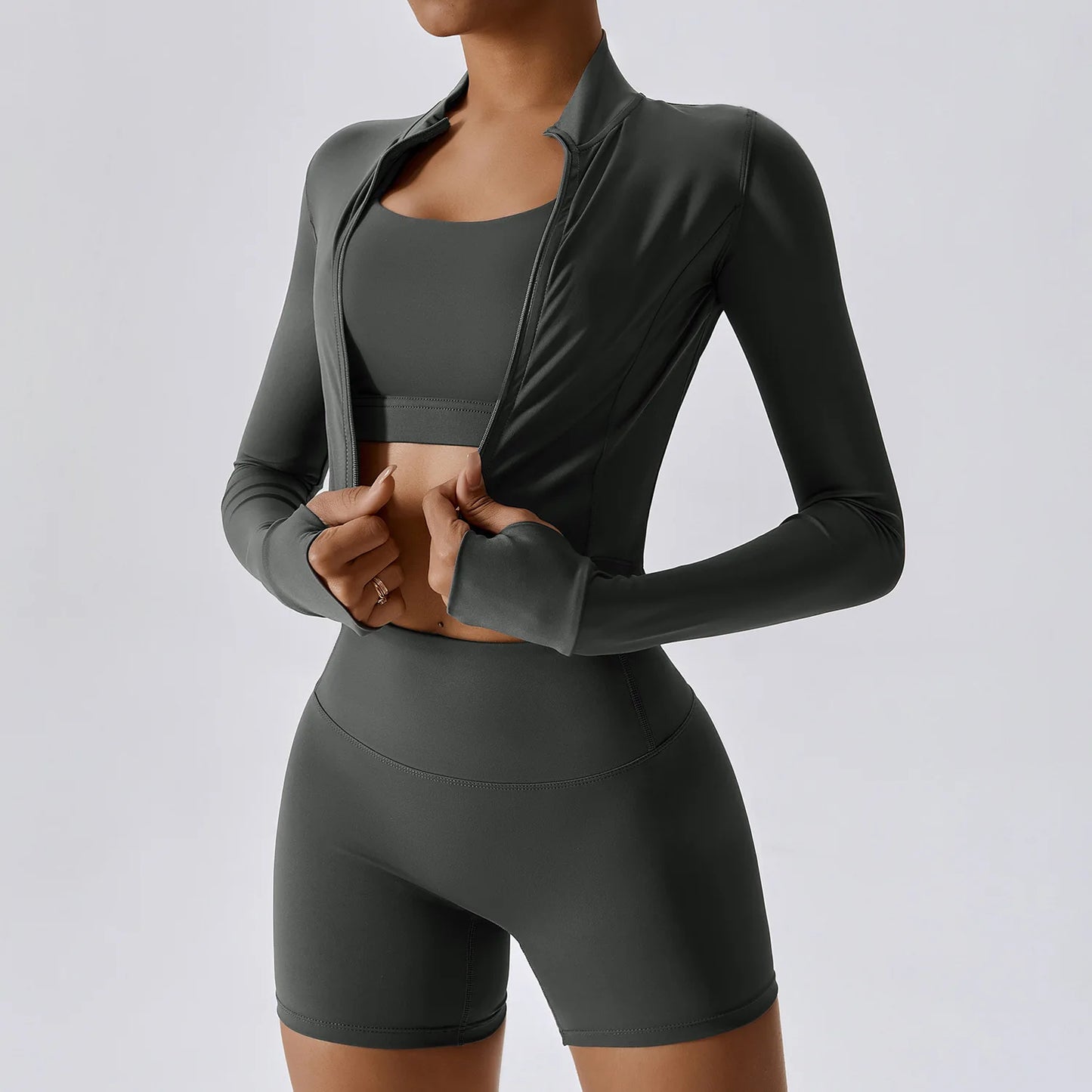 Women’s Ash 3 Piece Tracksuit ShortsSet – Quick Dry, High Waist, Breathable Activewear - Fashlot