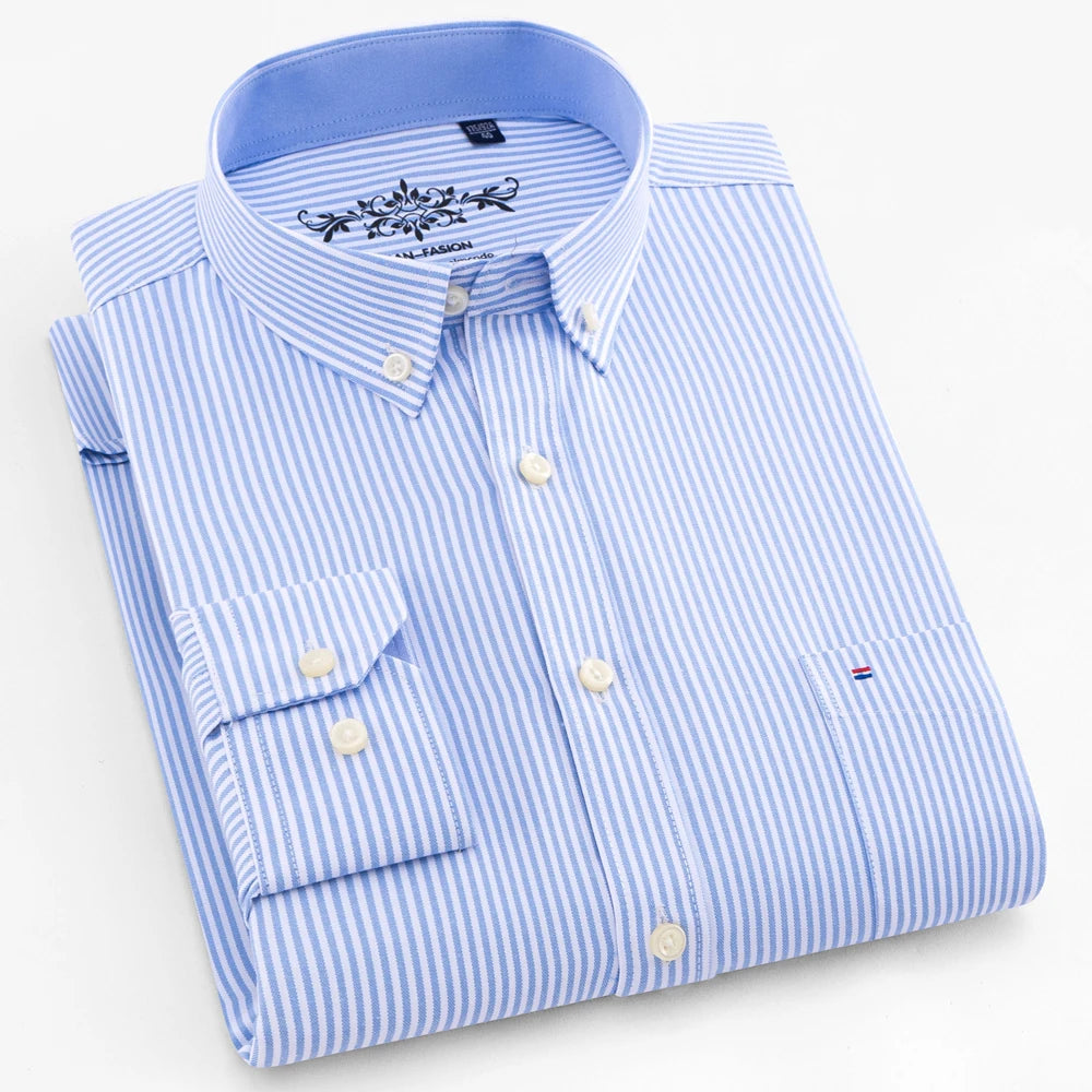 Men’s Oxford Long Sleeve Shirt – Casual Button-Down, Embroidered, Workwear Style - Fashlot