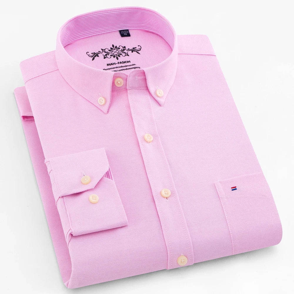 Men’s Oxford Long Sleeve Shirt – Casual Button-Down, Embroidered, Workwear Style - Fashlot