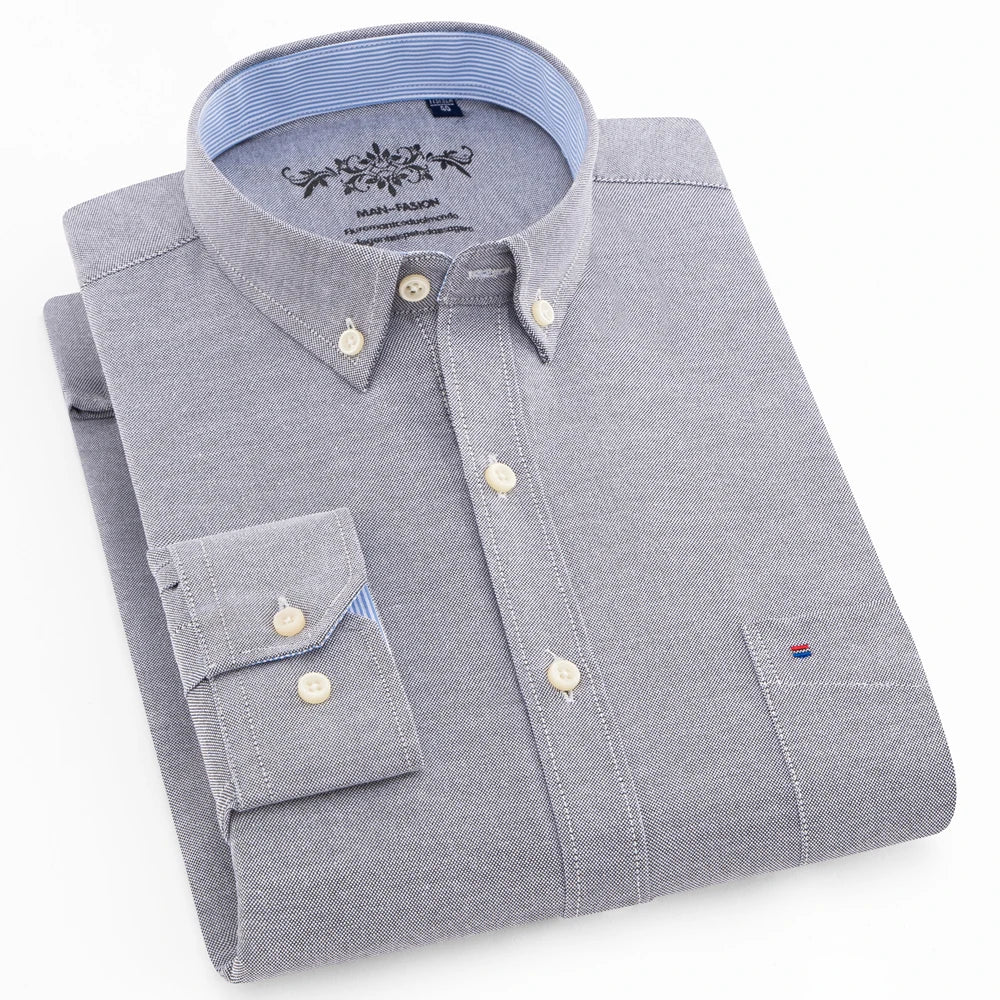 Men’s Oxford Long Sleeve Shirt – Casual Button-Down, Embroidered, Workwear Style - Fashlot
