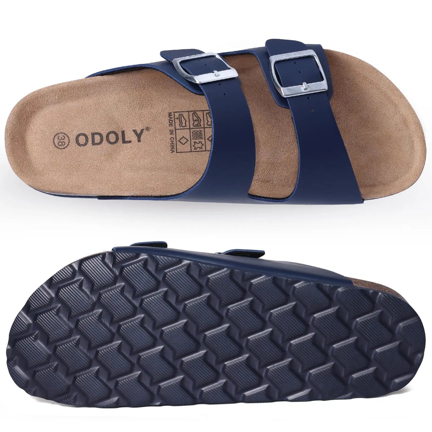 Unisex Leather Cork Footbed Slide Sandals with Adjustable Buckle – Summer Beach Comfort - Fashlot