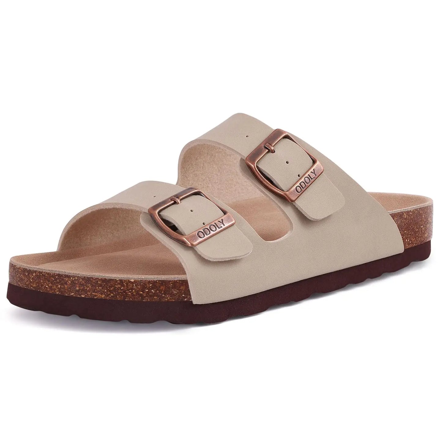 Unisex Leather Cork Footbed Slide Sandals with Adjustable Buckle – Summer Beach Comfort - Fashlot