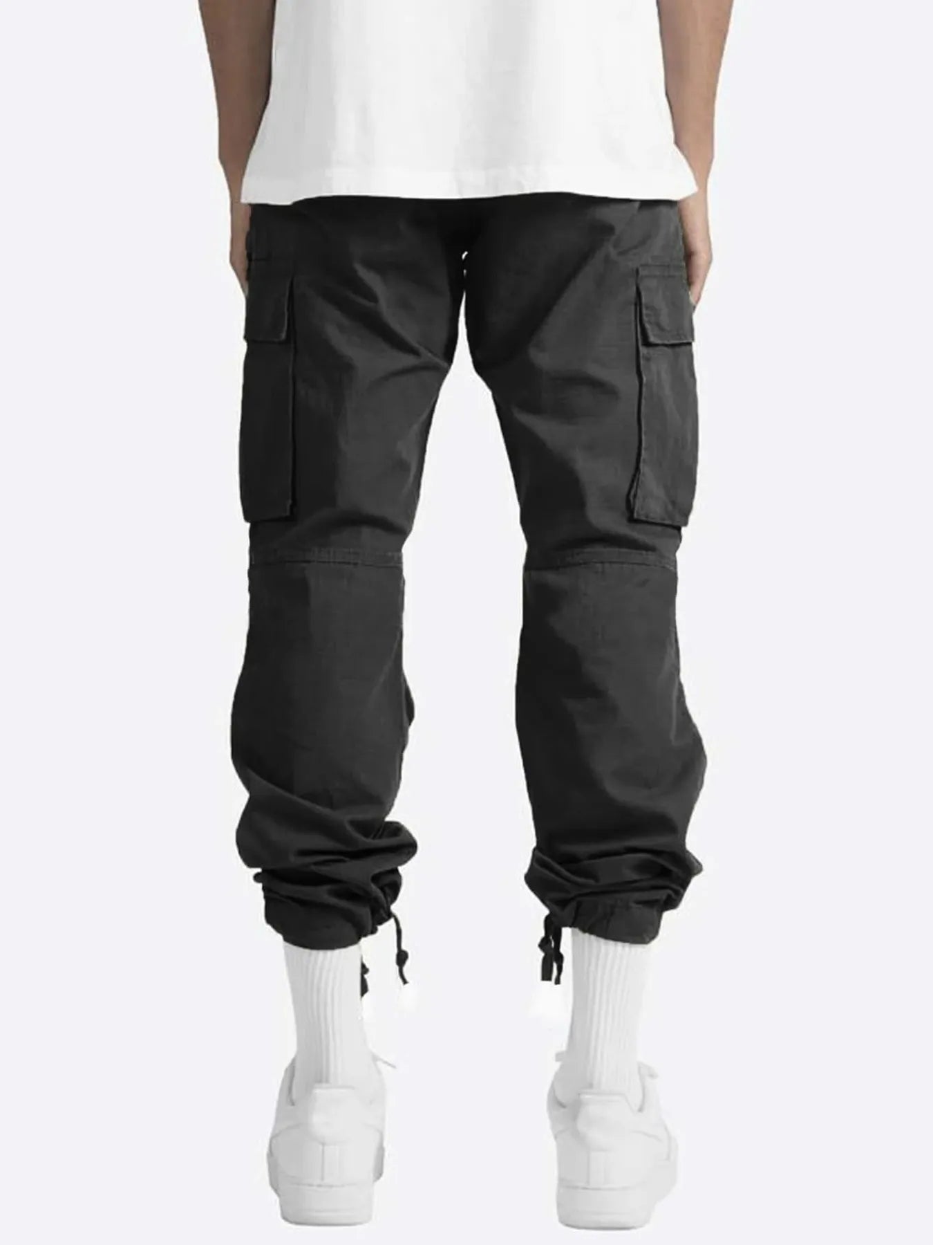 Men’s Black Full Size Drawstring Cargo Pants – Built for Comfort & Everyday Wear Back- Fashlot