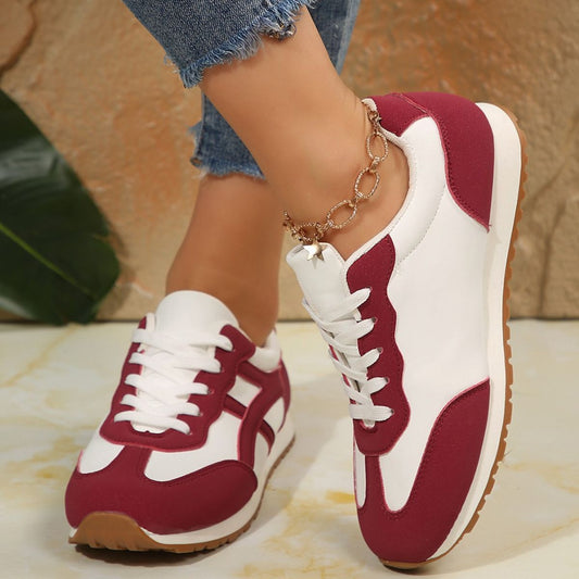 Women’s Contrast Lace-Up Round Toe Sneakers – Sporty, Stylish & Made for Daily Comfort - Fashlot