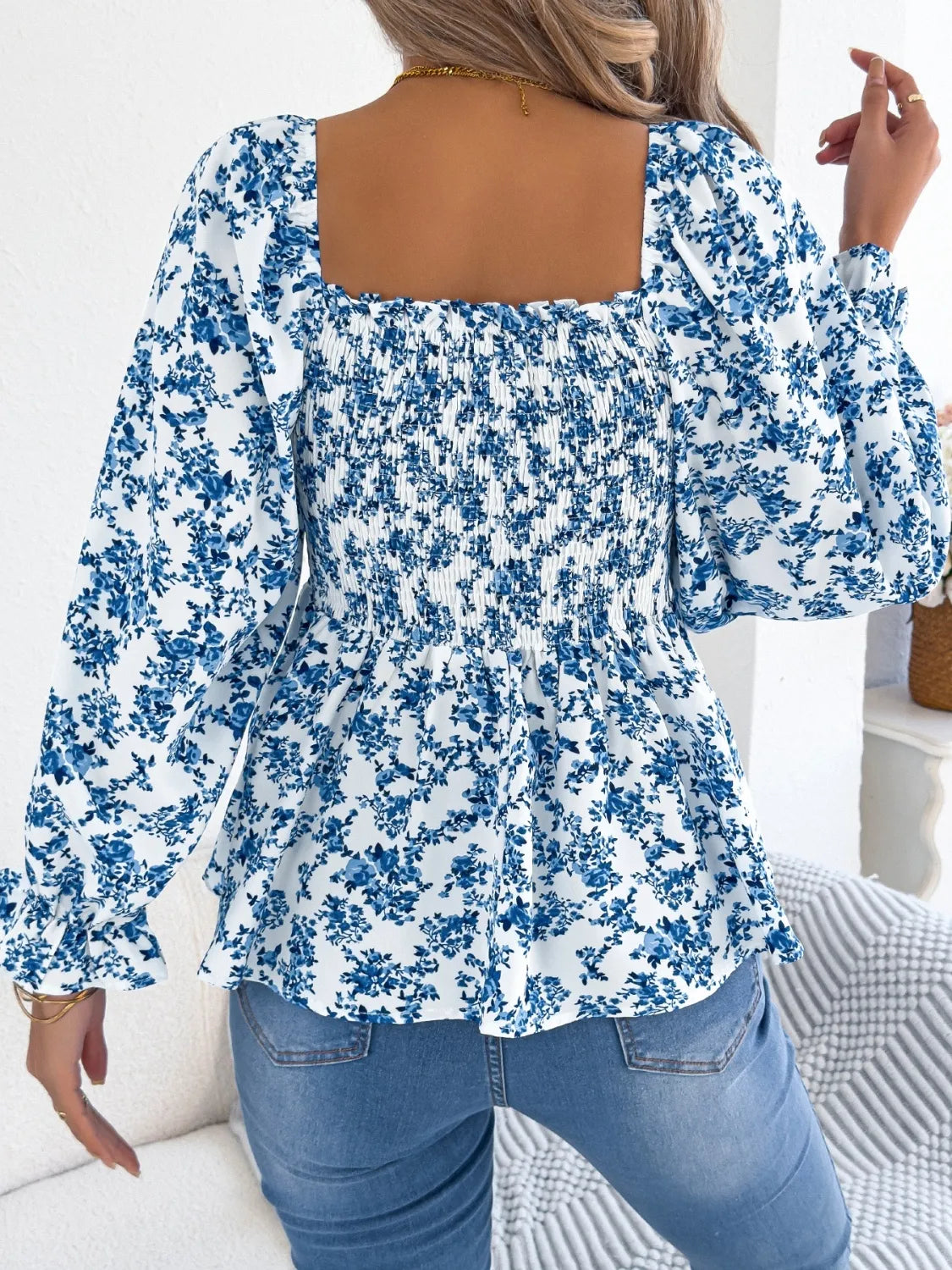 Floral Square Neck Flounce Sleeve Blouse – Feminine Style, Breezy Comfort, Everyday Elegance - Fashlot