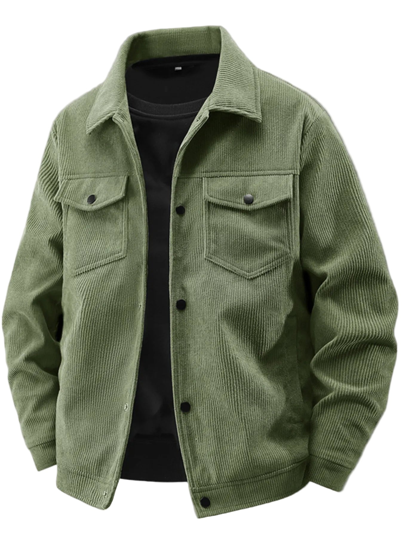 Men's Green Plus Size Corduroy Button-Up Jacket with Chest Pockets (S - 5XL) - Fashlot