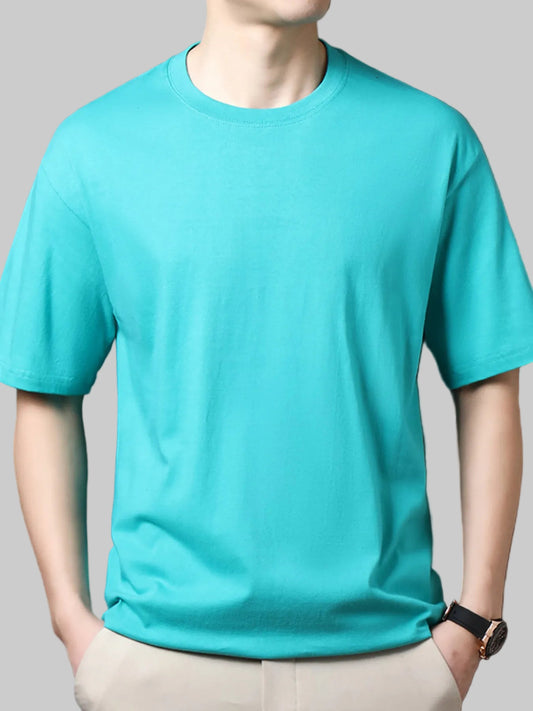 Men’s Full Size Round Neck Half Sleeve Plus Size T-Shirt – Cotton Stretch, Classic Versatile Blue Tee - Fashlot