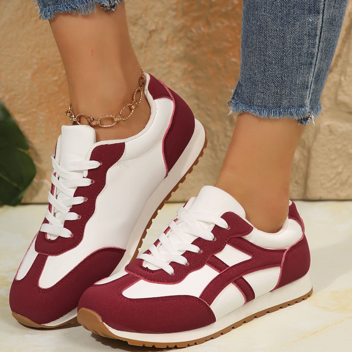 Women’s Contrast Lace-Up Round Toe Sneakers – Sporty, Stylish & Made for Daily Comfort - Fashlot