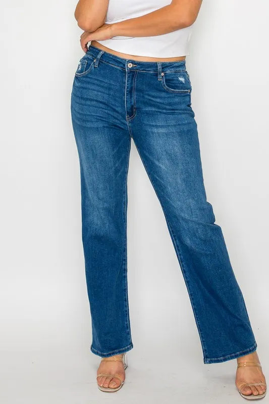 Full Plus Size Cat’s Whiskers Fade High Rise Straight Women’s Jeans - Fashlot