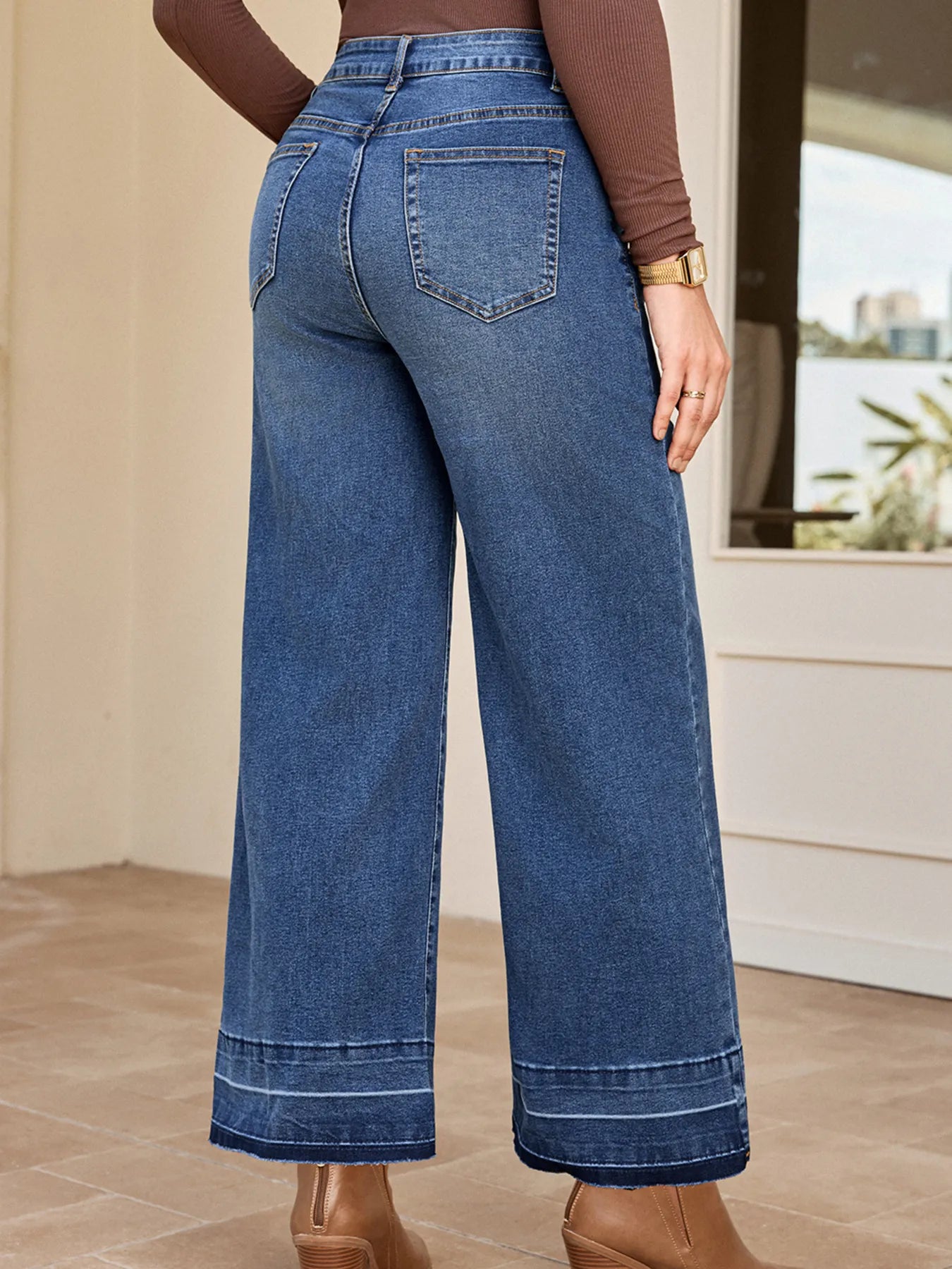 BackHigh Waist Wide Leg Washed Jeans – Effortless Comfort & Timeless Style Back - Fashlot