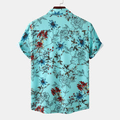 Men's Plus Size Floral Print Short Sleeve Button Down Casual Shirt - Fashlot