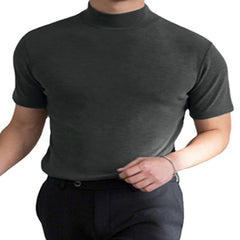 Men’s Plus Size Mock Neck Short Sleeve Gray T-Shirt – Clean, Modern & Comfortable Fit - Fashlot 