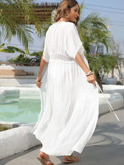 Lace Trim Plunging Maxi Dress Beach Cover Up - Fashlot