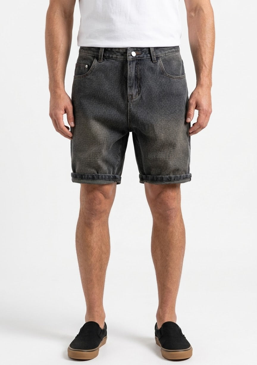 Vintage Wash Herringbone Denim Shorts