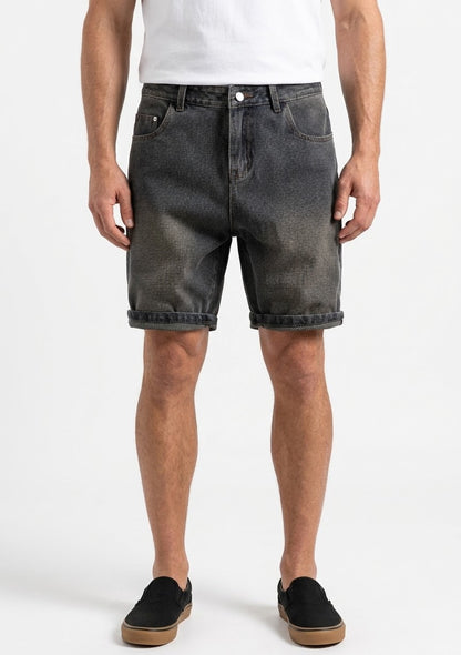 Vintage Wash Herringbone Denim Shorts