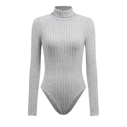 Long sleeved high neck slim fitting jumpsuit Gray - Fashlot