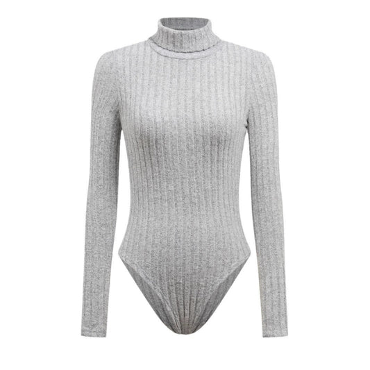 Long sleeved high neck slim fitting jumpsuit Gray - Fashlot