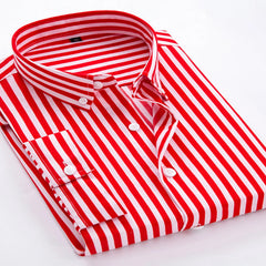 Men’s Red Plus Size Striped Button Up Long Sleeve Shirt – Classic Comfort & Timeless Style - Fashlot