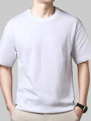 Men’s White Full Size Round Neck Half Sleeve Plus Size T-Shirt – Cotton Stretch, Classic Versatile - Fashlot