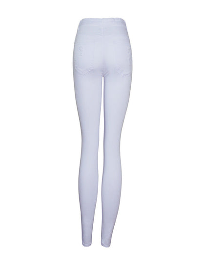 Women’s Popular Slim Solid White Color Ripped Pencil Pants High Waist – Trendy, Comfortable & Versatile - Fashlot