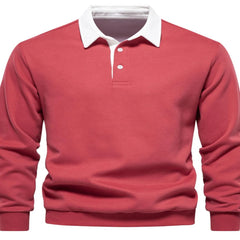 Men’s Quarter Button Collared Neck Long Sleeve Polo Shirt – Effortless Comfort & Everyday Style - Fashlot