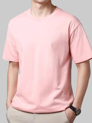 Men’s Pink Full Size Round Neck Half Sleeve Plus Size T-Shirt – Cotton Stretch, Classic Versatile - Fashlot