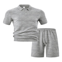 Men's Full Plus Size Textured Polo Shirt and Shorts Set - Fashlot