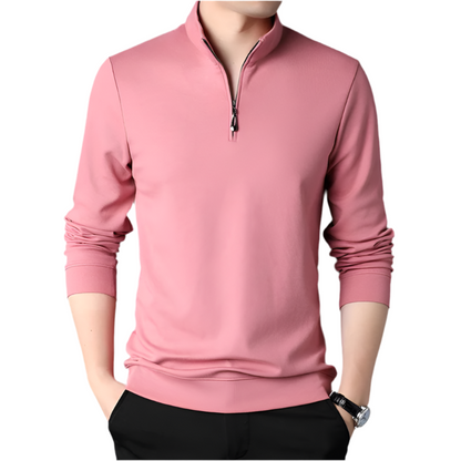 Pink long-sleeve shirt with a zipper on a white background - Fashlot