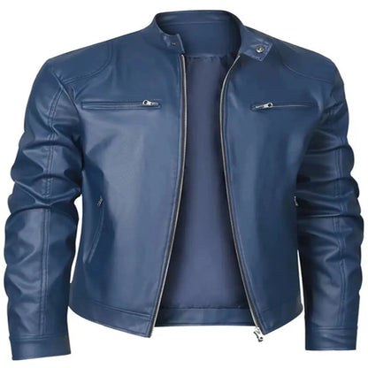Men's Full Size Zip Up Long Sleeve PU Leather Jacket – Plus Size - Fashlot