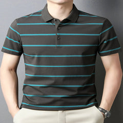 Men's Gray Plus Size Striped Button Short Sleeve Polo - Fashlot