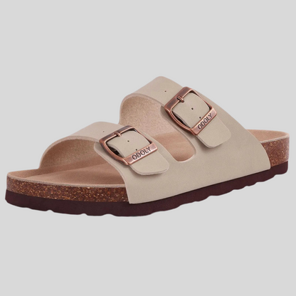 Unisex Leather Cork Footbed Slide Sandals with Adjustable Buckle – Summer Beach Comfort - Fashlot