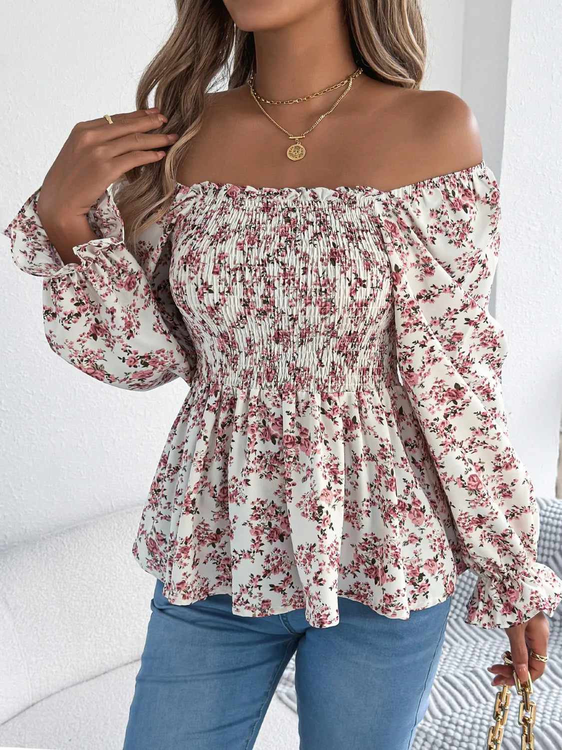 Floral Square Neck Flounce Sleeve Blouse – Feminine Style, Breezy Comfort, Everyday Elegance - Fashlot